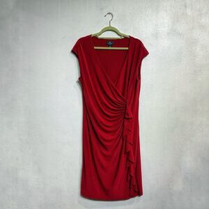 American Living Red Faux Wrap Midi Jersey Dress Sz 16